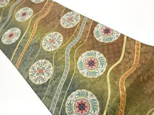 引箔よろけ斜線に花菱・華紋模様織出し袋帯